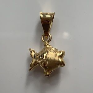 Solid 14k Gold Italy Brushed 3D Puffy Fish